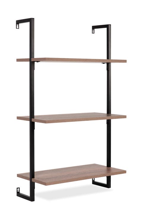 Madera Classic Industrial Shelf Wood Wall-Mounted Open Ladder Bookcase with Metal Frame