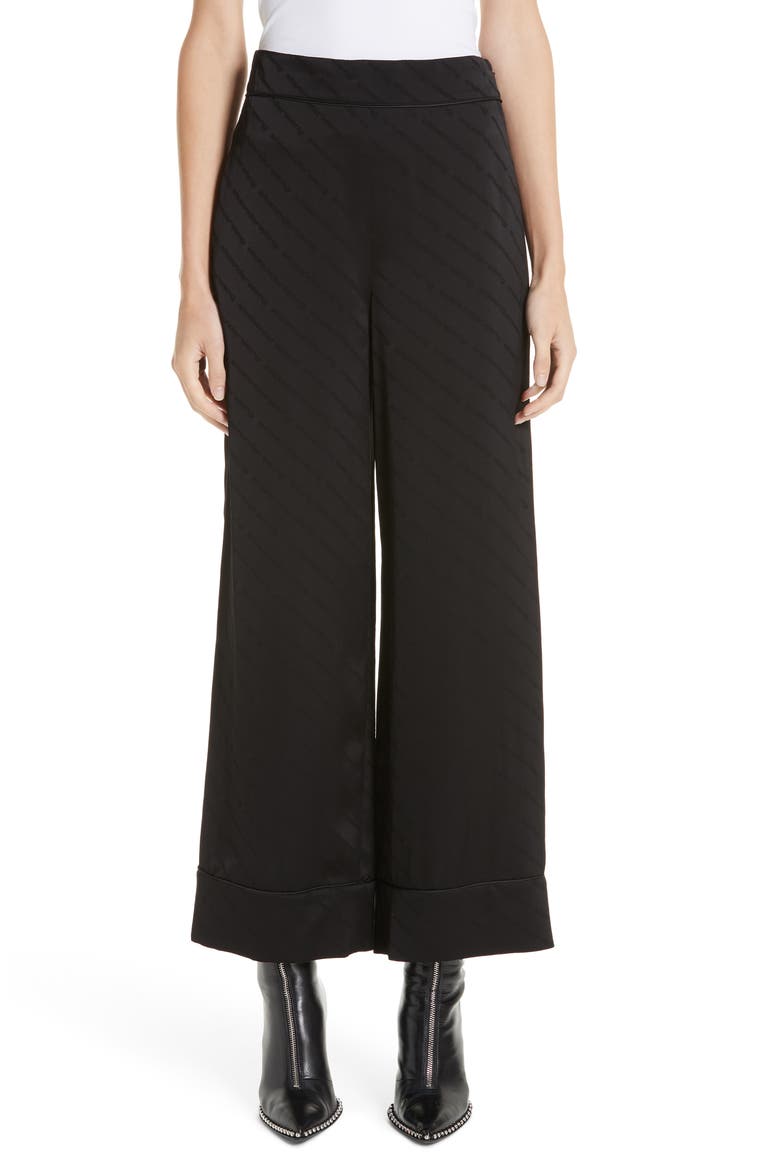 Logo Jacquard Wide Leg Pajama Pants, Main, color, BLACK