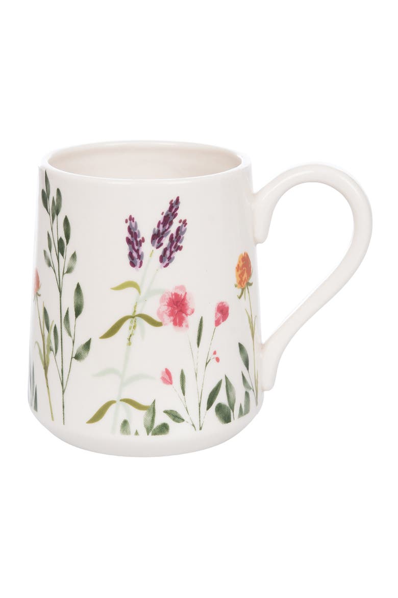 April Showers Decal Ceramic Mug, Main, color, White