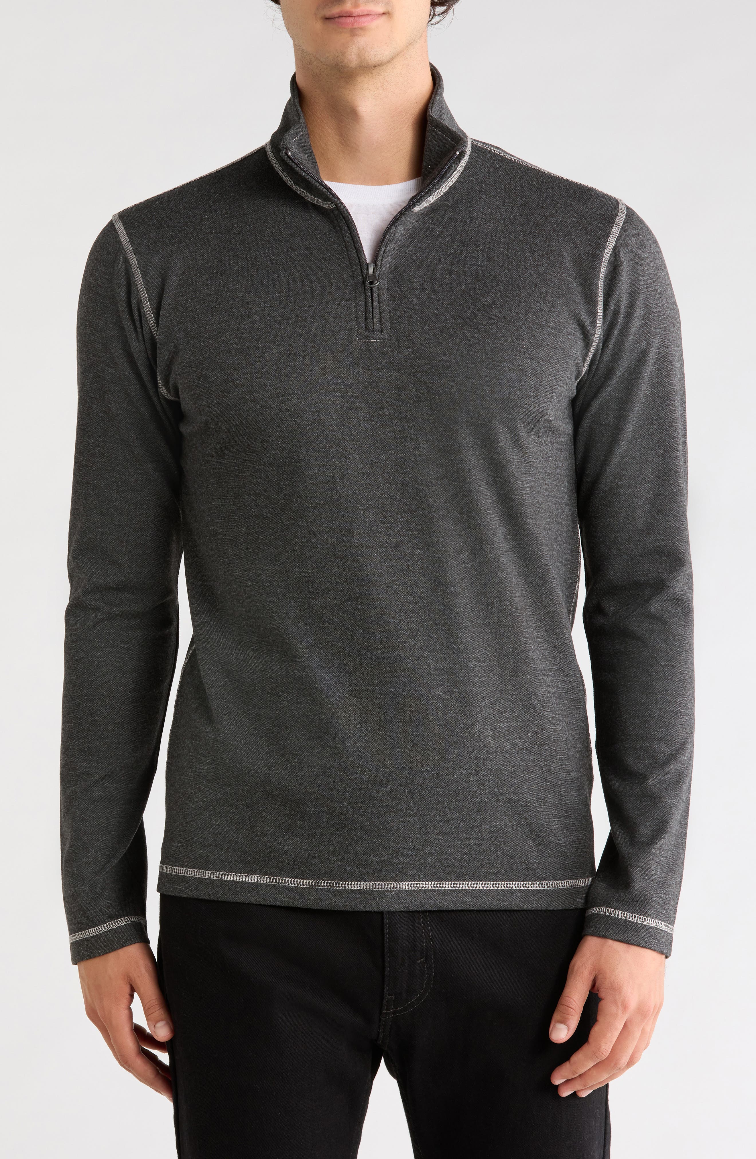 Plated Knit Mini Oxford Quarter Zip Pullover