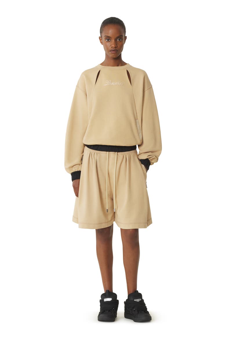 White Cotton Bermuda Shorts, Main, color, Sand
