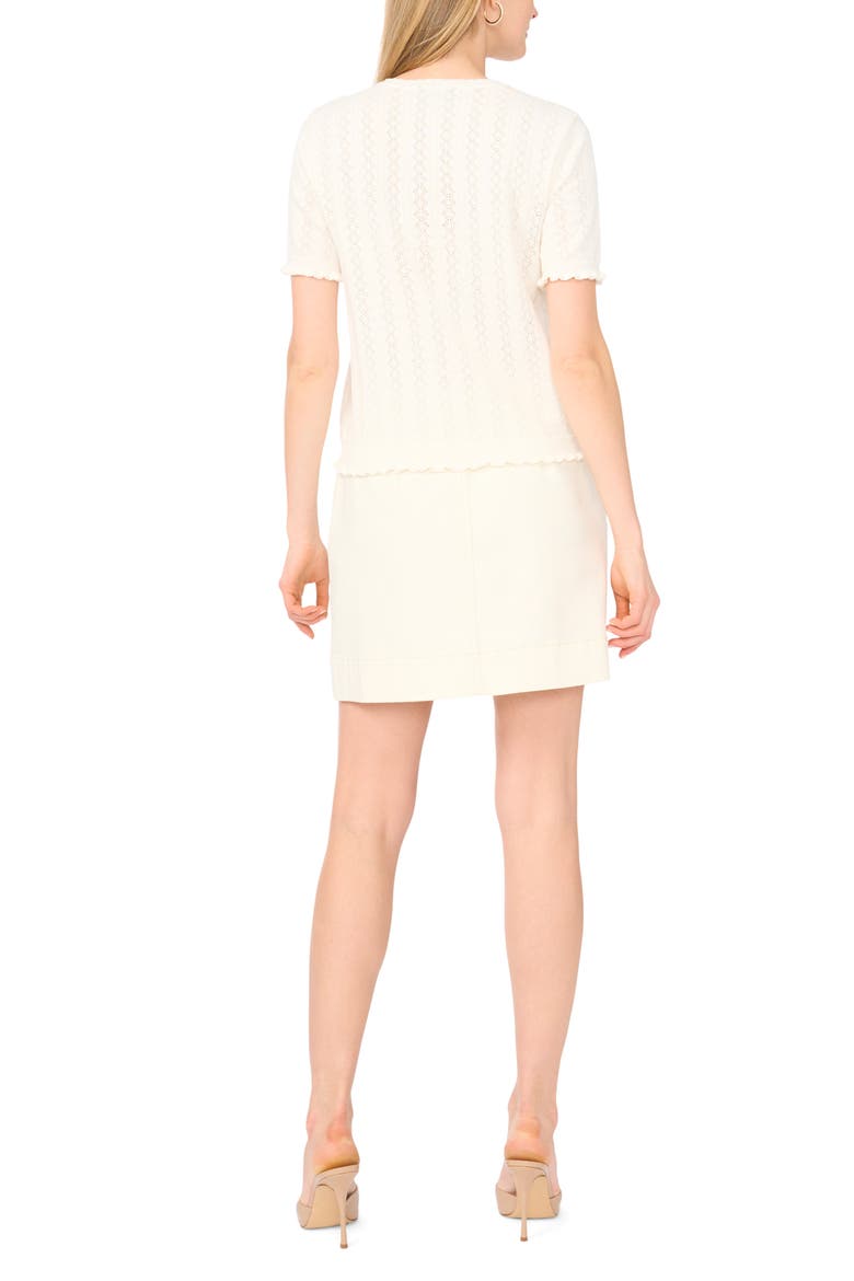 Pointelle Short Sleeve Cardigan, Alternate, color, NEW IVORY
