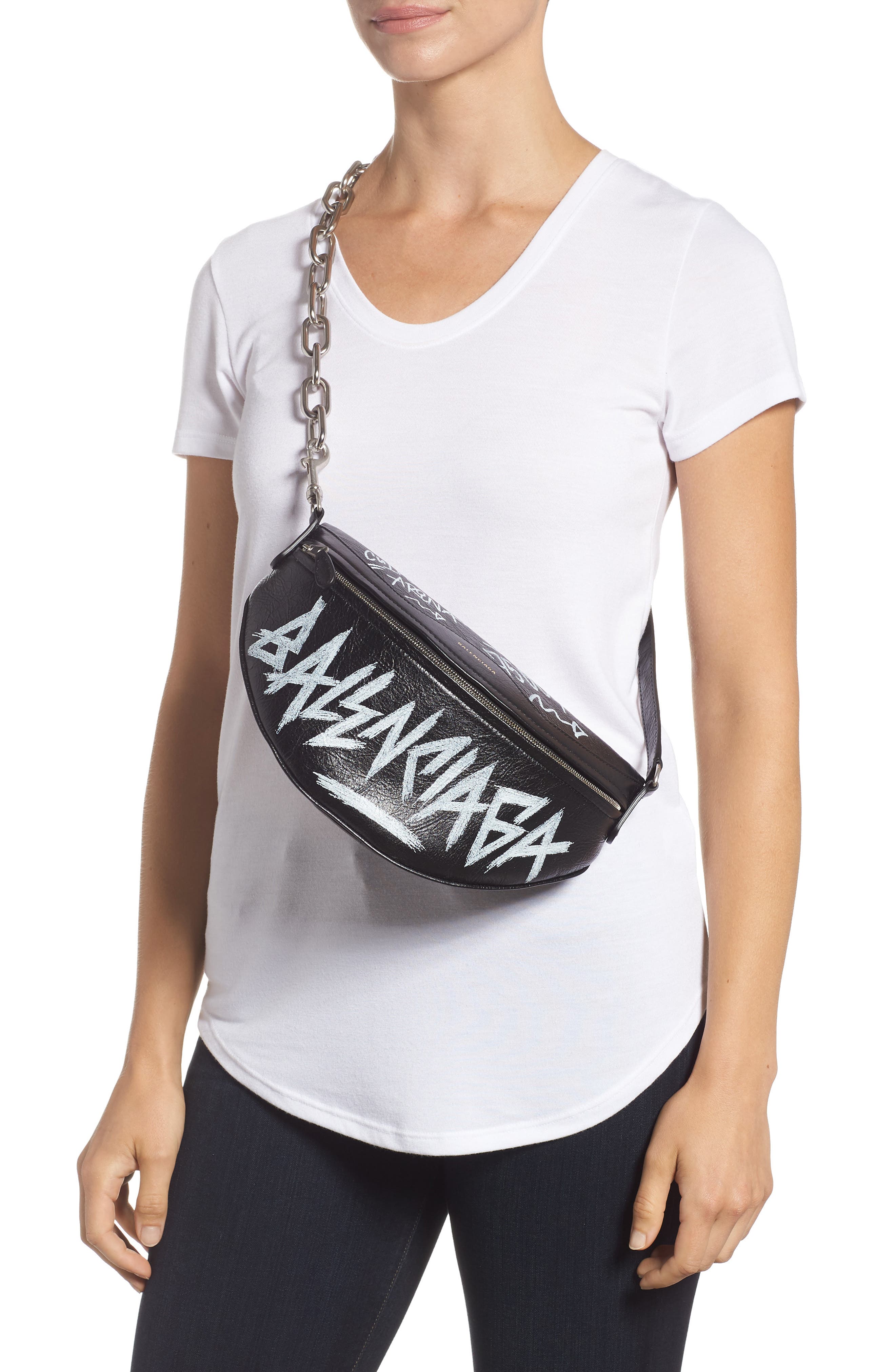 Balenciaga Graffiti Souvenir Leather Belt Bag, Alternate, color, 
