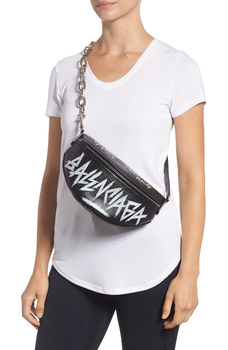 Balenciaga Graffiti Souvenir Leather Belt Bag, Alternate, color,