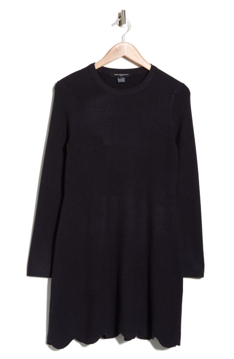 French Connection Long Sleeve Scallop Hem Knit Dress, Alternate, color, Navy