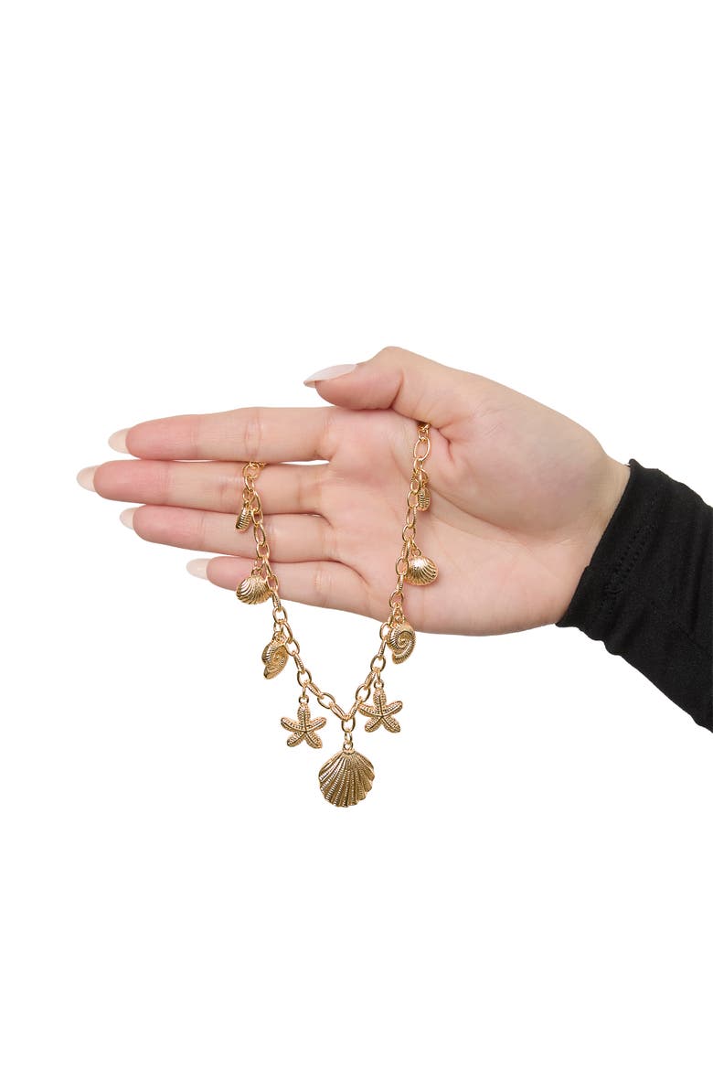 Ocean Charms Necklace for Women, 16"+3" Gold-Tone Chunky Necklace with 9 Charms, Alternate, color, Gold