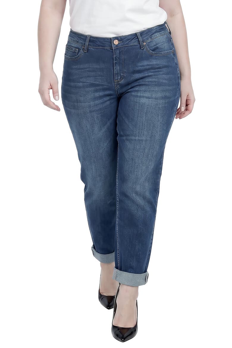 Cuffed High Waist Straight Leg Jeans, Main, color, BLAST BLUE