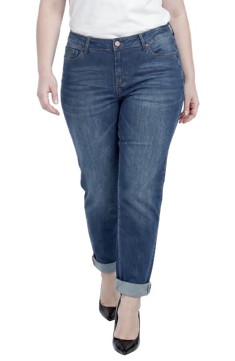 Cuffed High Waist Straight Leg Jeans