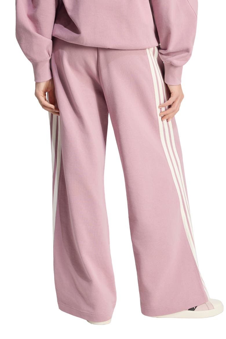 Three Stripe Wide Leg Pants, Alternate, color, MAGIC MAUVE/ OFF WHITE