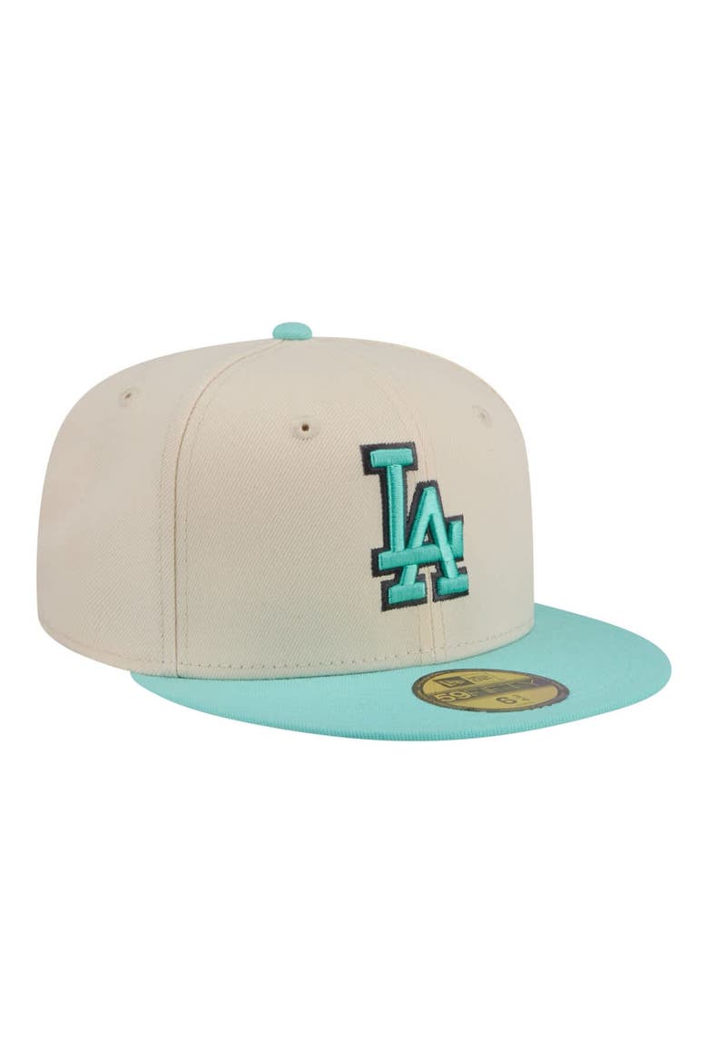 Men's New Era Light Beige/Turquoise Los Angeles Dodgers Two-Tone Color Pack 59FIFTY Fitted Hat, Alternate, color, Light Beige