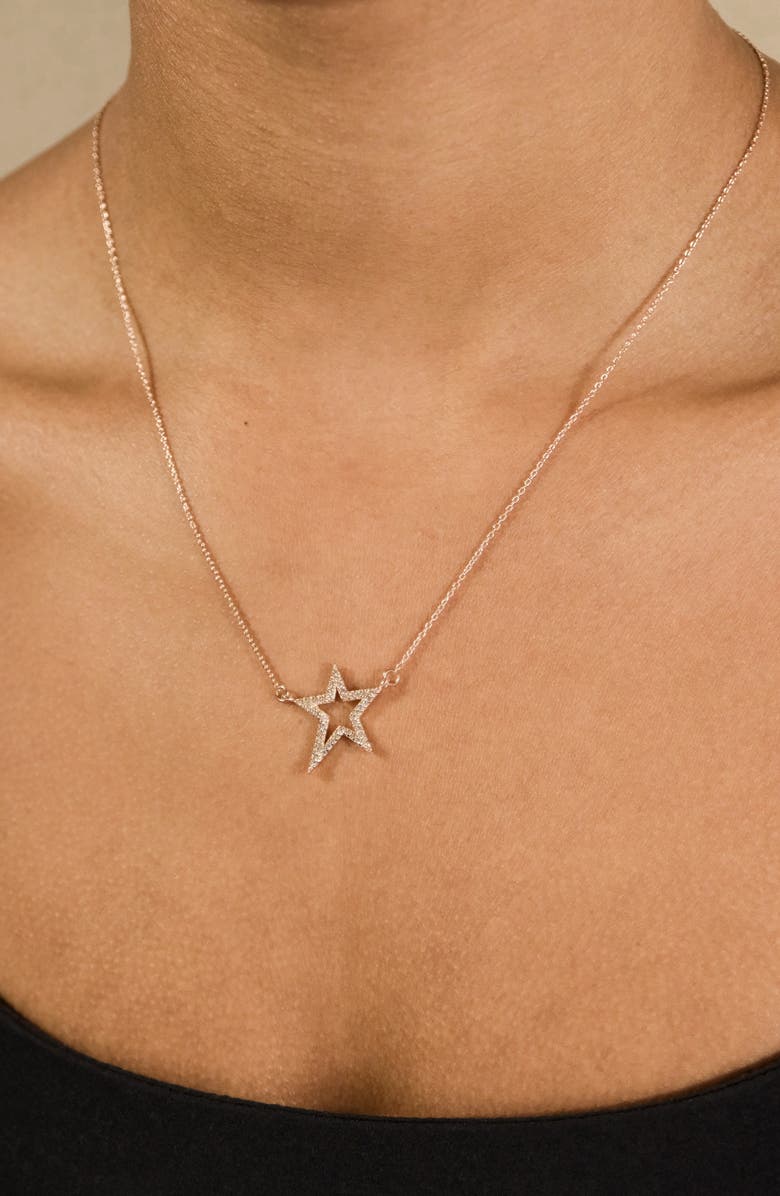 Sterling Forever Cubic Zirconia Star Necklace, Alternate, color, Rose Gold