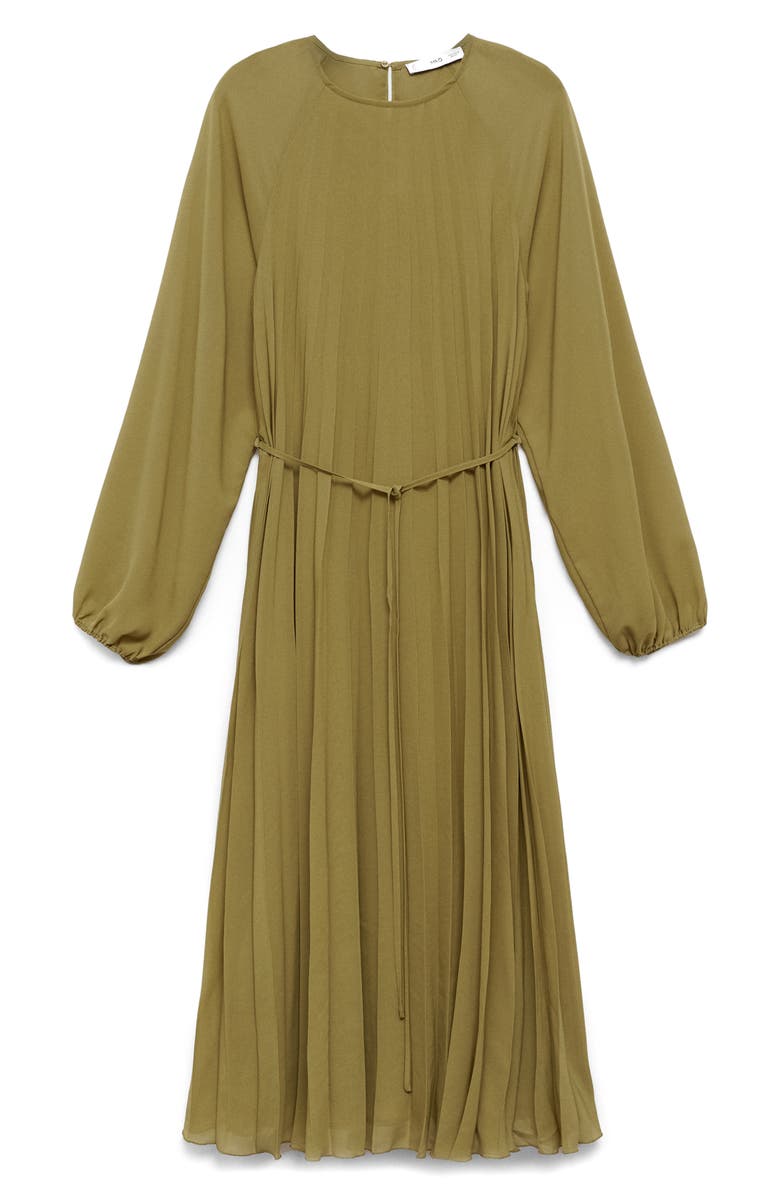 MANGO Pleated Long Sleeve Belted Dress, Alternate, color, 