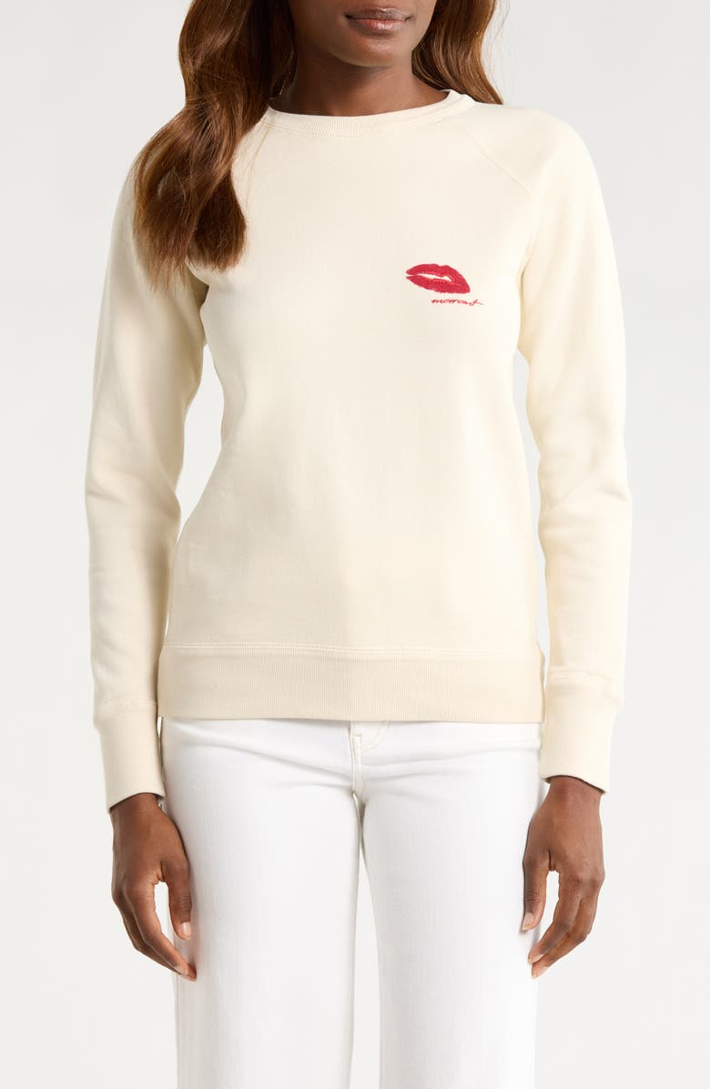 Isabel Marant Étoile Millyny Lips Embroidered Fleece Sweatshirt, Main, color, Ecru