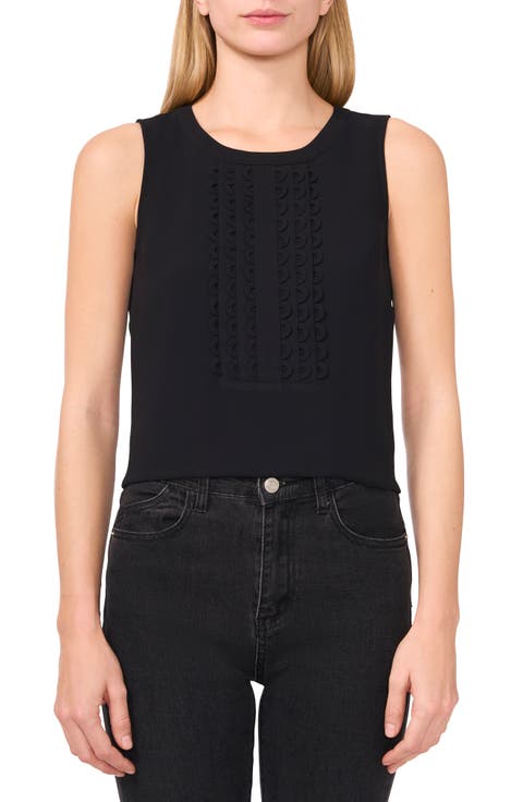 Scalloped Pintuck Pleat Sleeveless Crepe Top