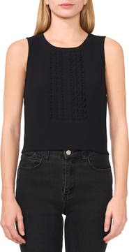 CeCe Scalloped Pintuck Pleat Sleeveless Crepe Top