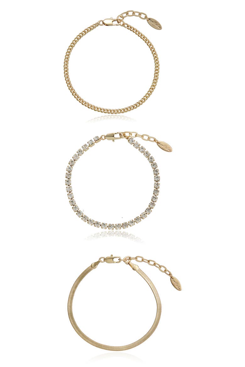 Set of 3 Chain Bracelets, Main, color, GOLD