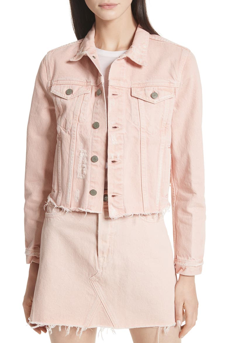 Cara Crop Denim Jacket, Main, color, ROSE PINK