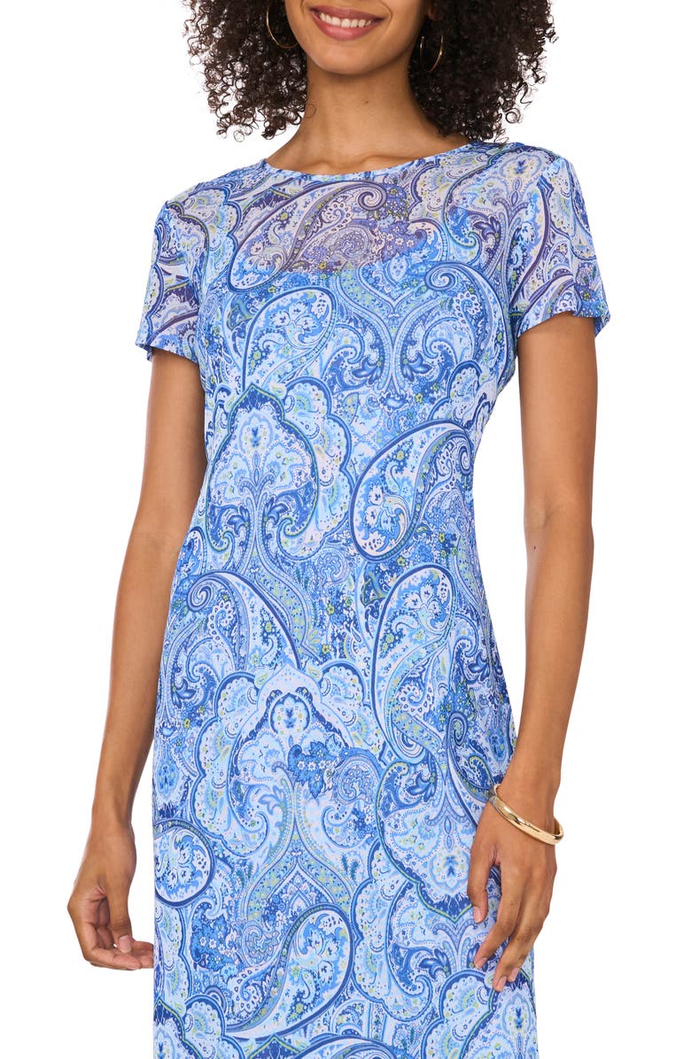 Vince Camuto Paisley Mesh Midi Dress, Alternate, color, 