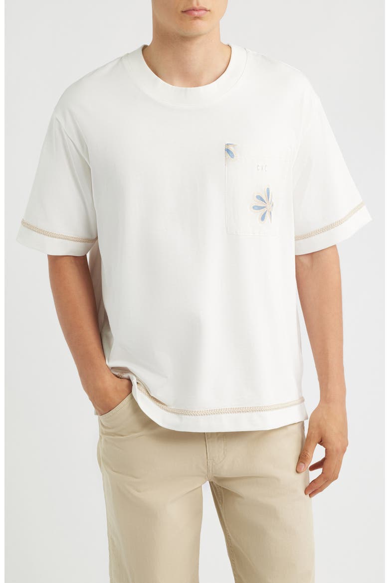 Daisel Embroidered Appliqué Relaxed Cotton T-Shirt, Main, color, IVORY