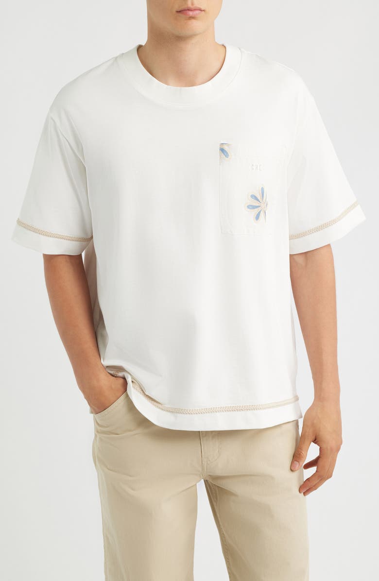 CHÉ Daisel Embroidered Appliqué Relaxed Cotton T-Shirt, Main, color, Ivory