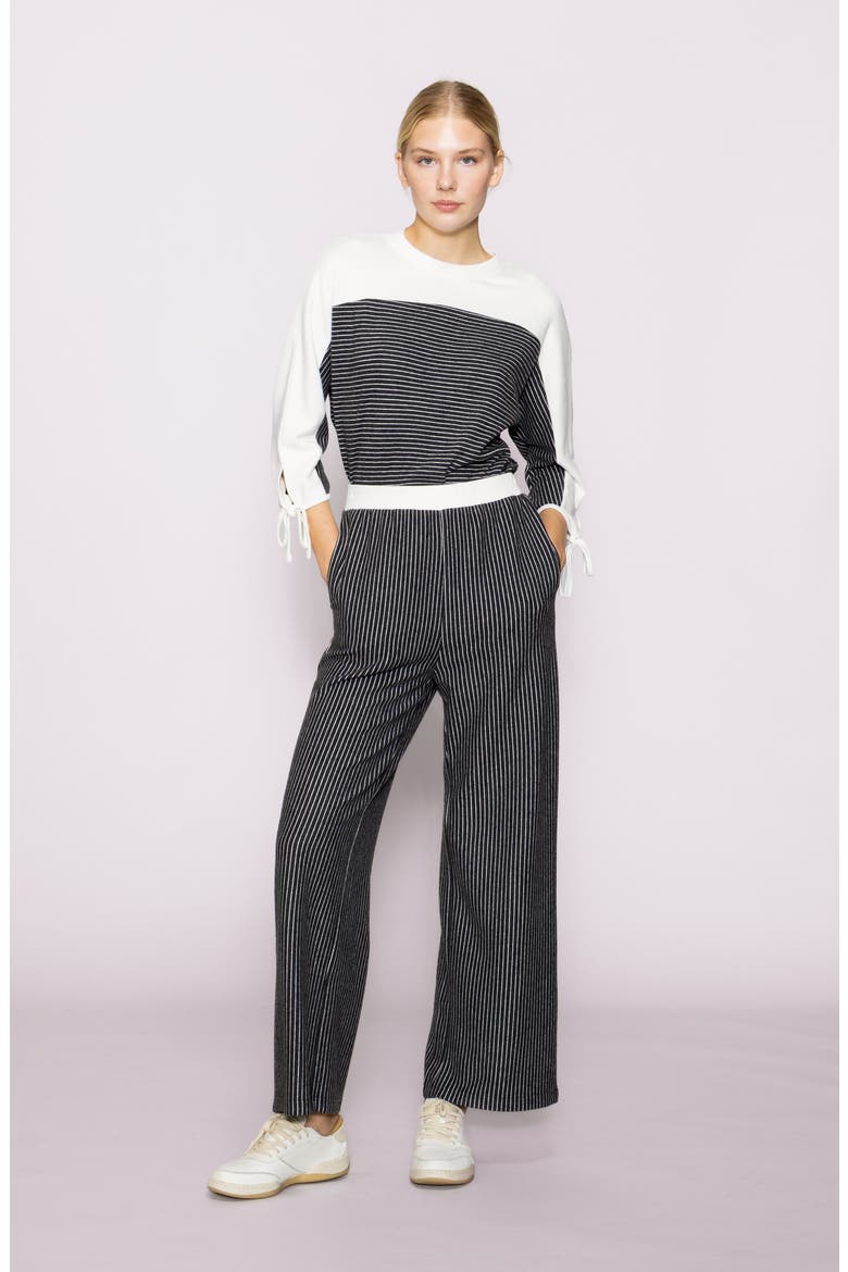 Stripe Wide Leg Knit Pants, Alternate, color, DARK GREY/ IVORY