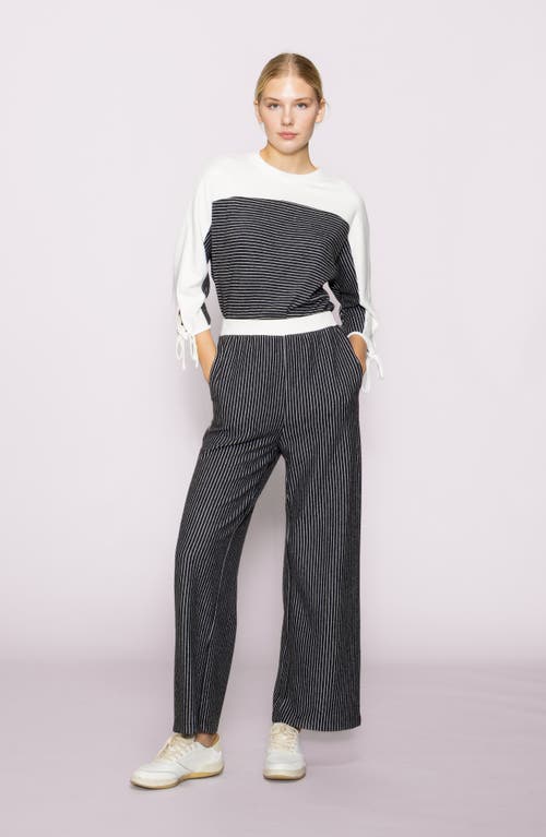Melloday Stripe Wide Leg Knit Pants In Black