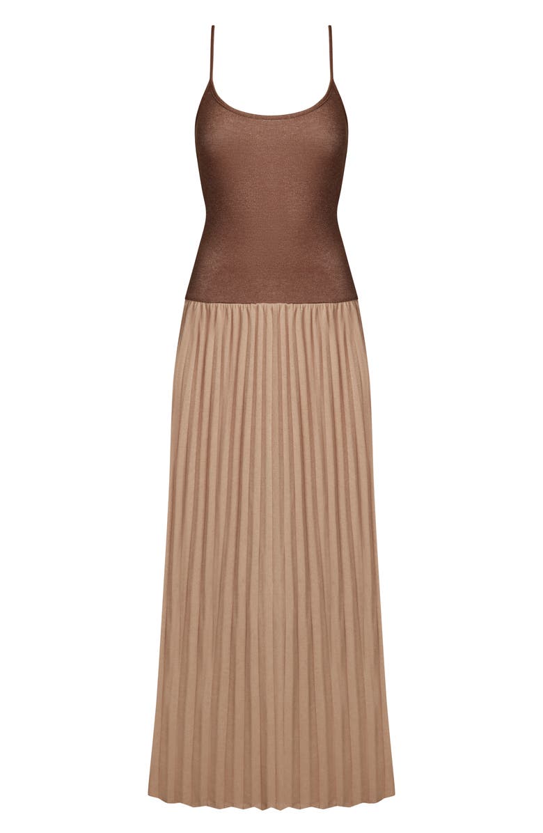 LIONESS Renissance Mixed Media Maxi Dress, Alternate, color, Chocolate