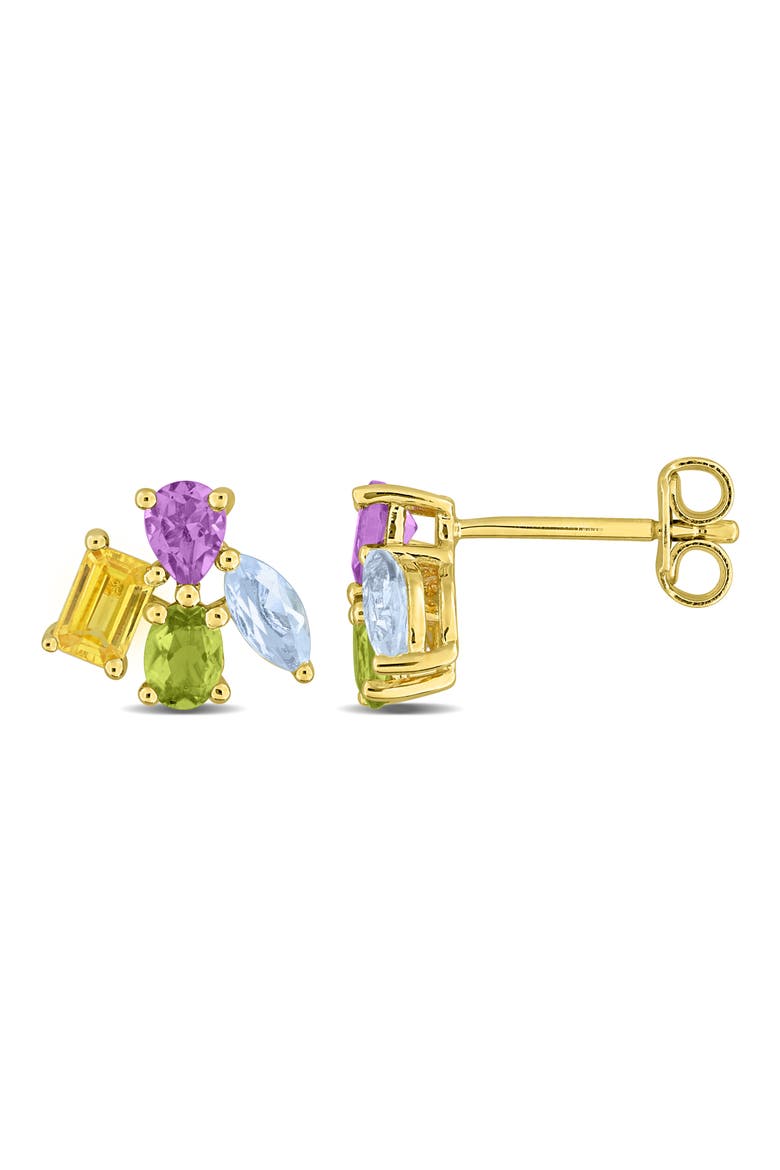 Amethyst, Blue Topaz, Peridot & Yellow Sapphire Cluster Stud Earrings, Main, color, GOLD MULTI