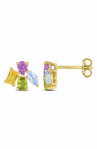 Amethyst, Blue Topaz, Peridot & Yellow Sapphire Cluster Stud Earrings