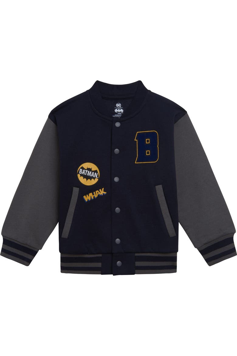 Justice League Fleece Varsity Jacket and Pants Set, Alternate, color, Navy Grey Batman