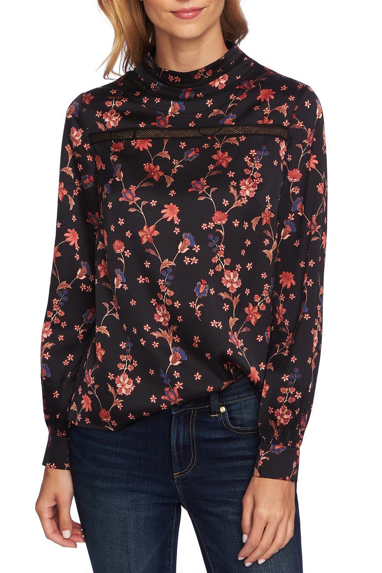 Bohemian Garden Crochet Detail Blouse, Main, color, RICH BLACK