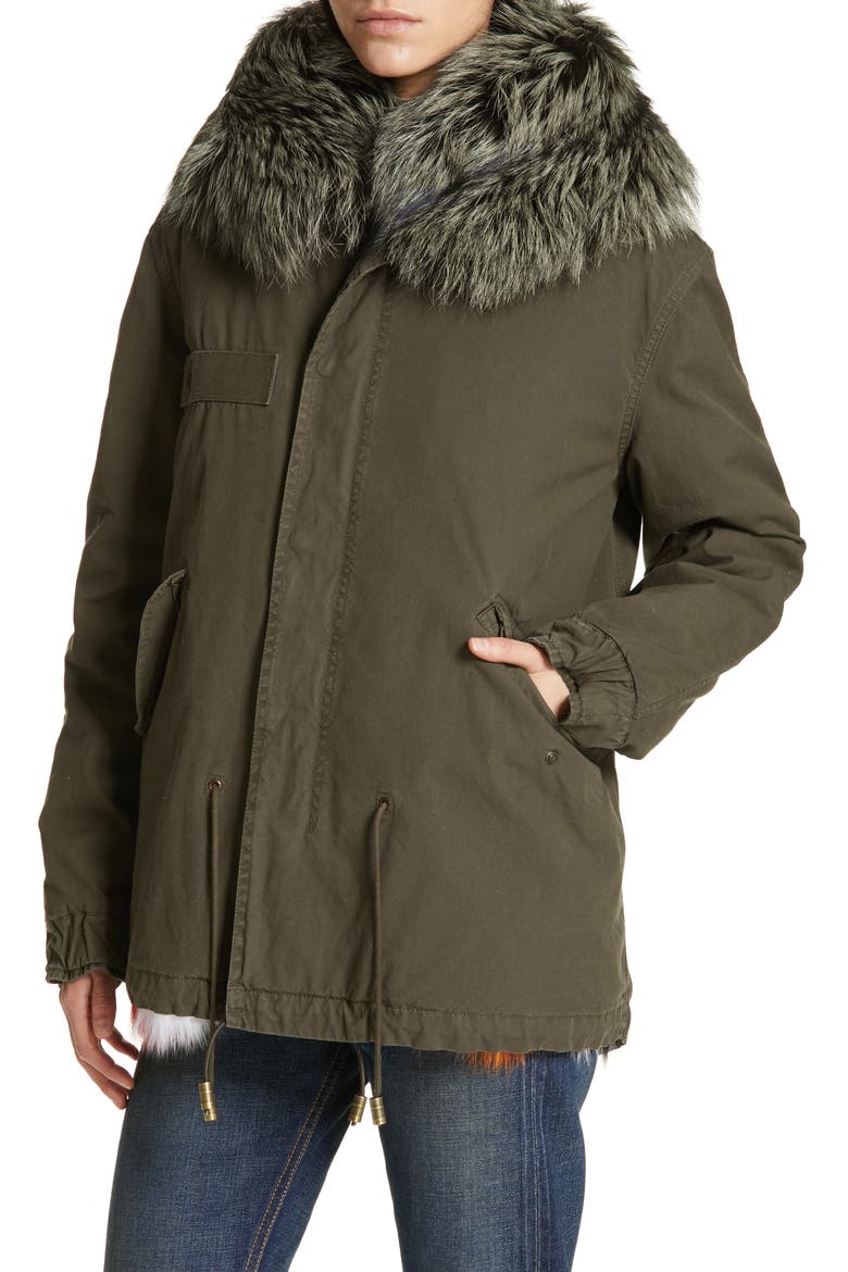 Genuine Fox Fur Trim Parka, Alternate, color, ARMY