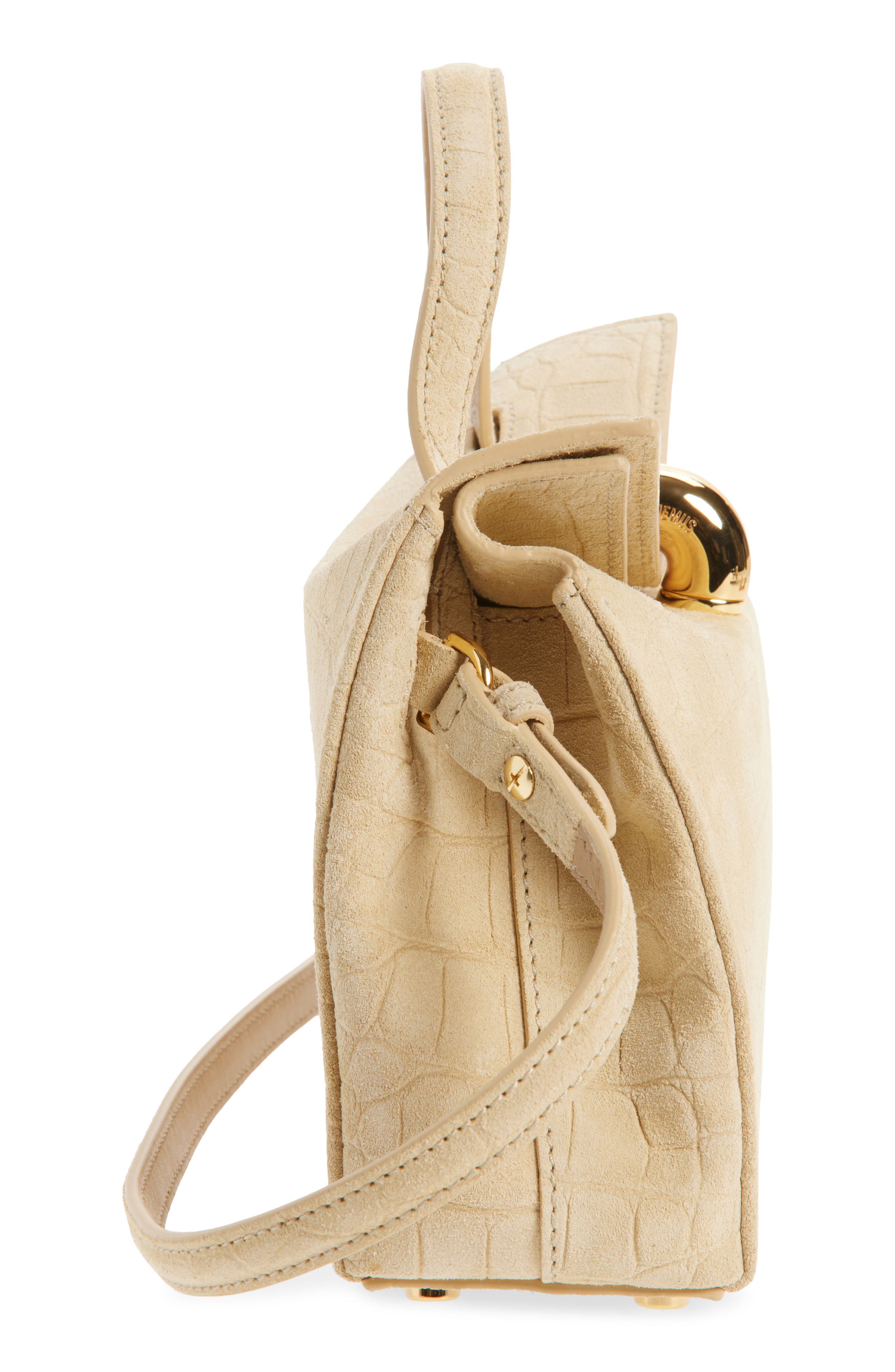 Jacquemus Le Petit Valerie Croc Embossed Suede Top Handle Bag, Alternate, color, Beige 150