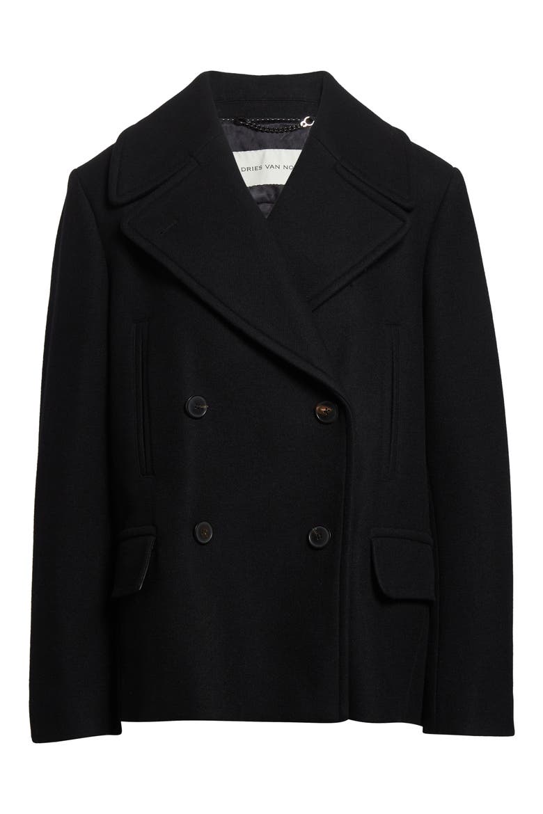Vafel Wool Blend Twill Peacoat, Alternate, color, BLACK