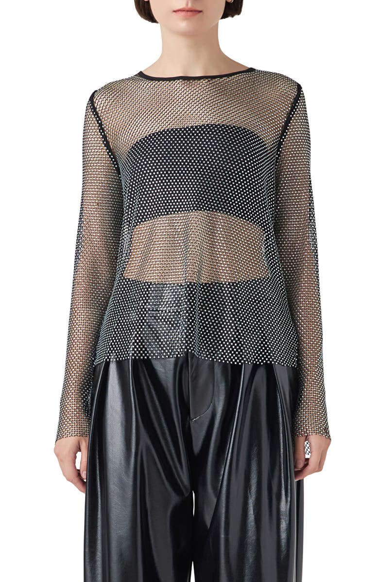 Grey Lab Sheer Rhinestone Top, Main, color, 