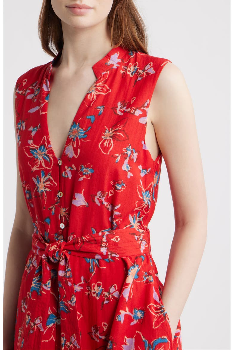Cheyenne Floral Cotton Blend Sleeveless Shirtdress, Alternate, color, FIORE ROSSO PRINT