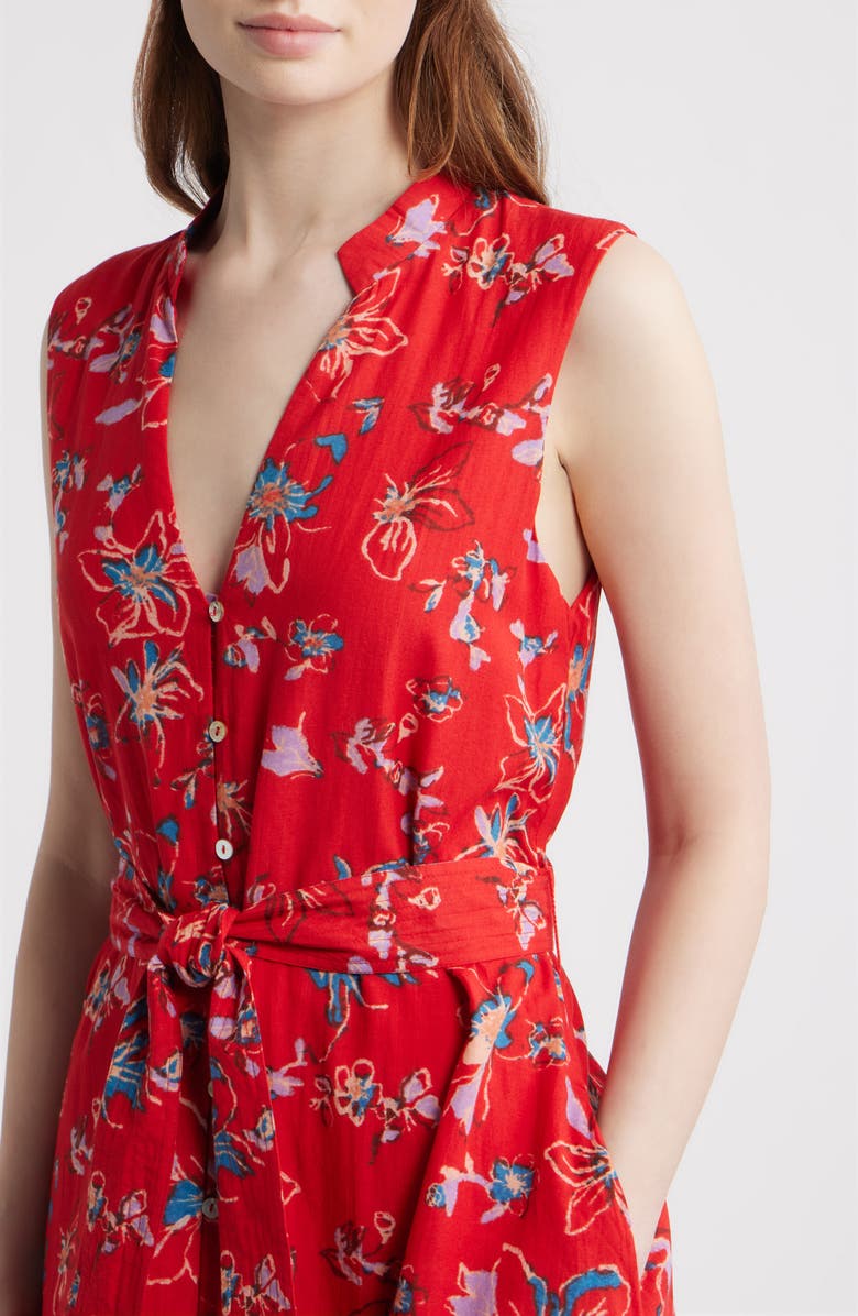 Cleobella Cheyenne Floral Cotton Blend Sleeveless Shirtdress, Alternate, color, Fiore Rosso Print