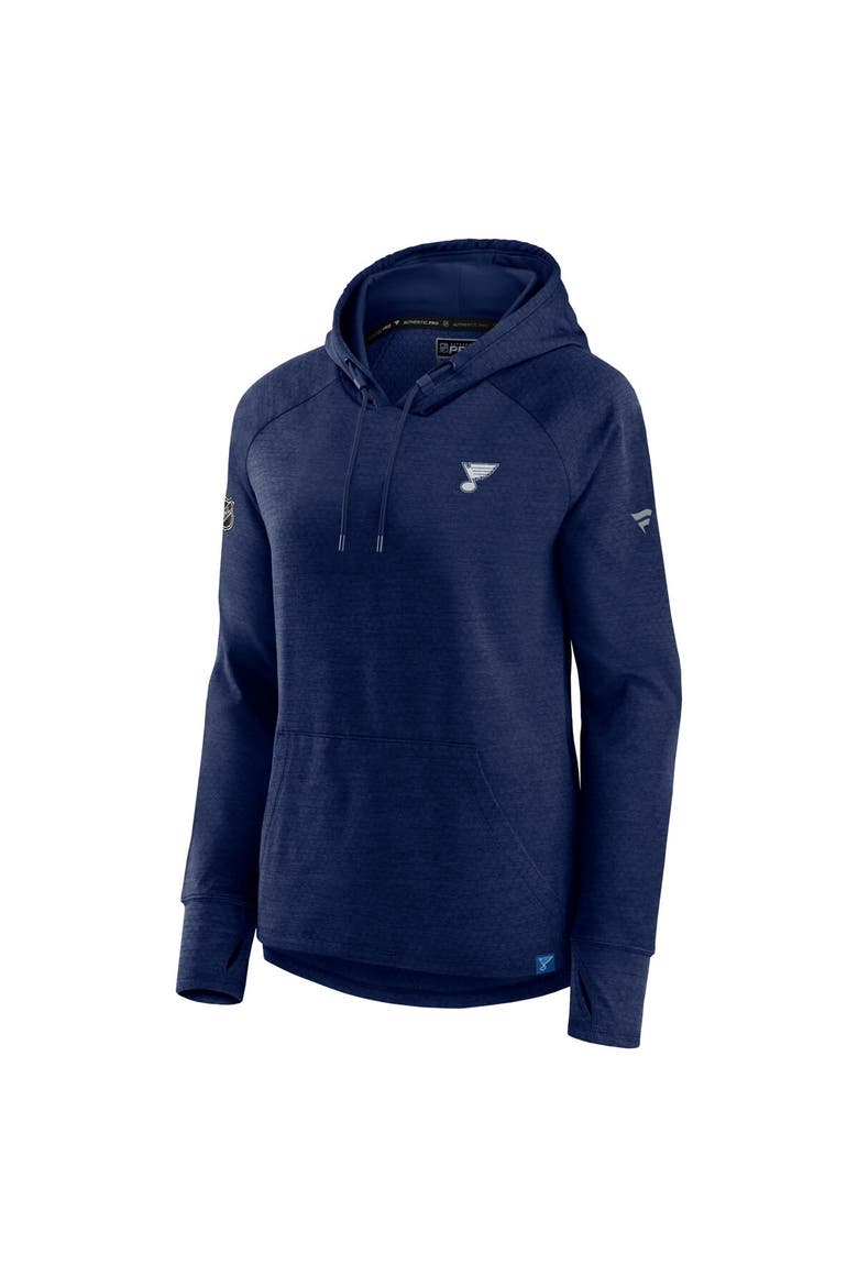 Women's Fanatics  Heather Navy St. Louis Blues Authentic Pro Pullover Hoodie, Alternate, color, Heather Navy