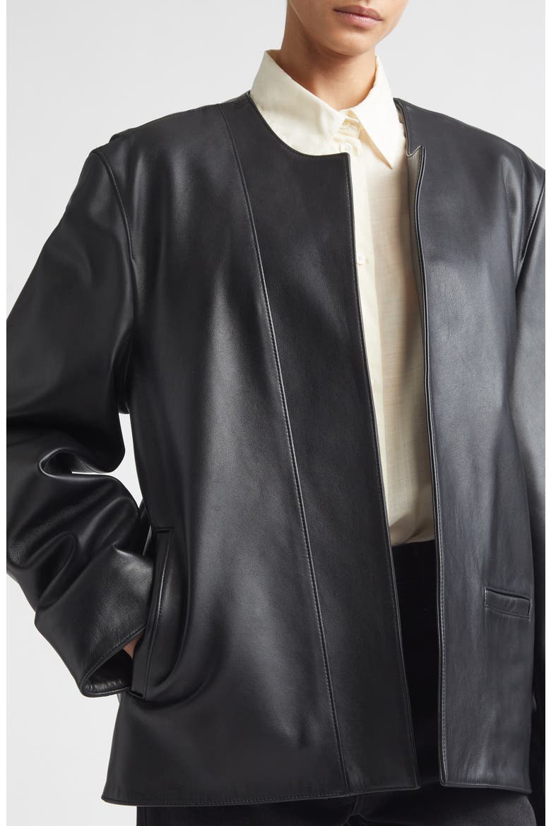 Minimal Leather Biker Jacket, Alternate, color, BLACK