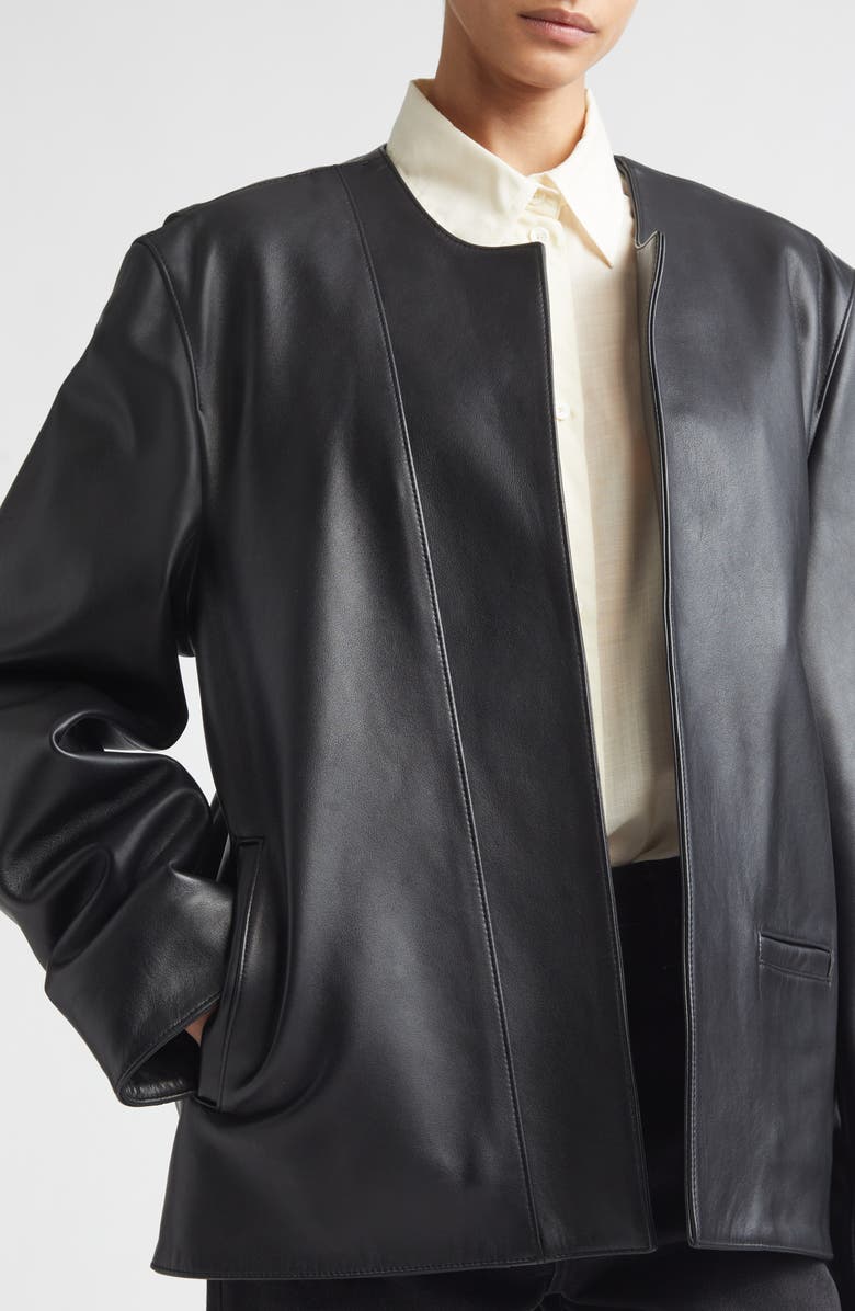 TOTEME Minimal Leather Biker Jacket, Alternate, color, Black