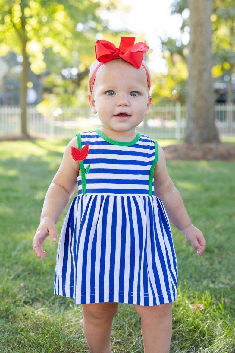 Stripe Knit Romper With Tulip, Alternate, color, Royal/White