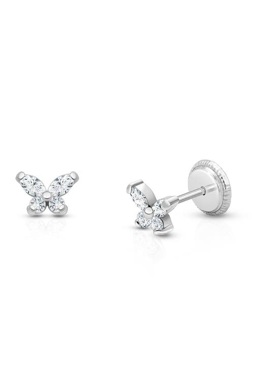 Tiny Blessings 14k Gold Tiny Marquise Butterfly Studs Screw Back Earrings In Silver