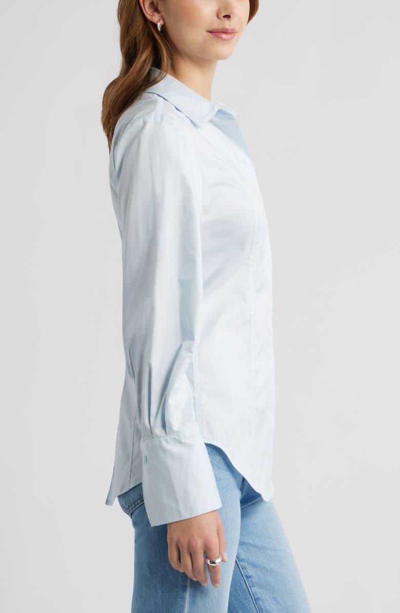 Open Edit Seam Detail Split Back Stretch Cotton Poplin Shirt, Alternate, color, Blue Breeze