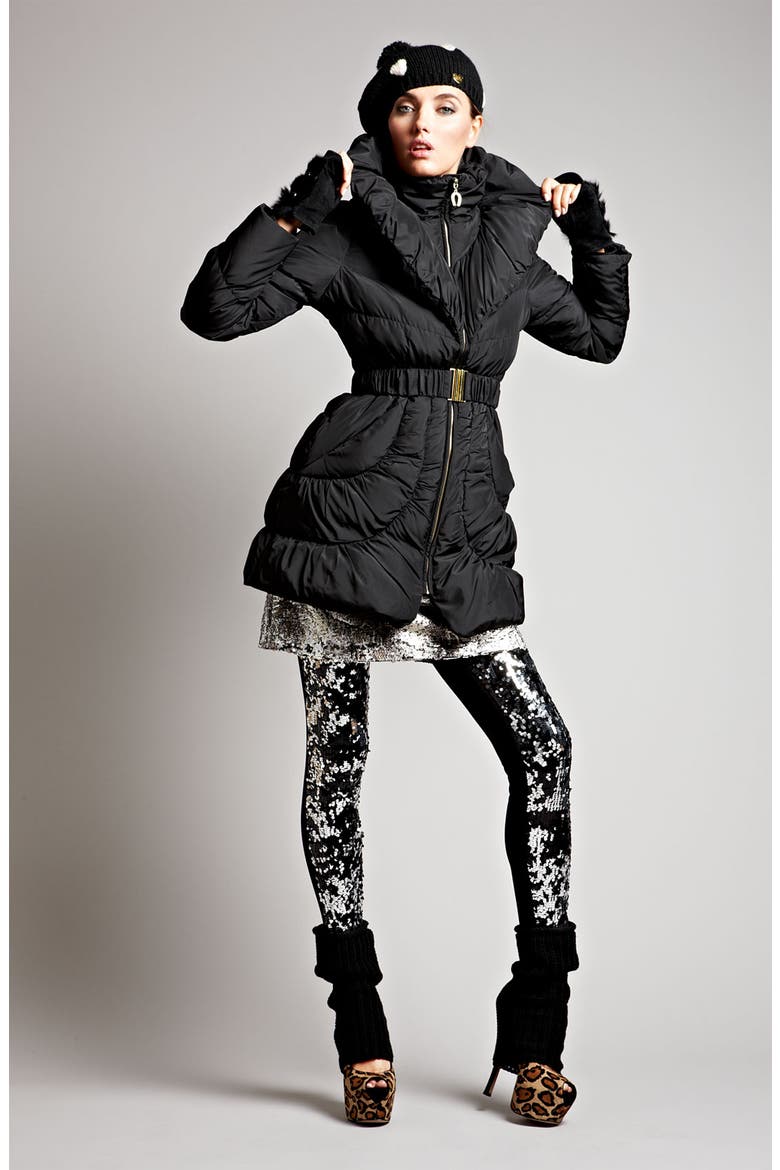 Pillow Collar Ruched Coat, Alternate, color, BLACK