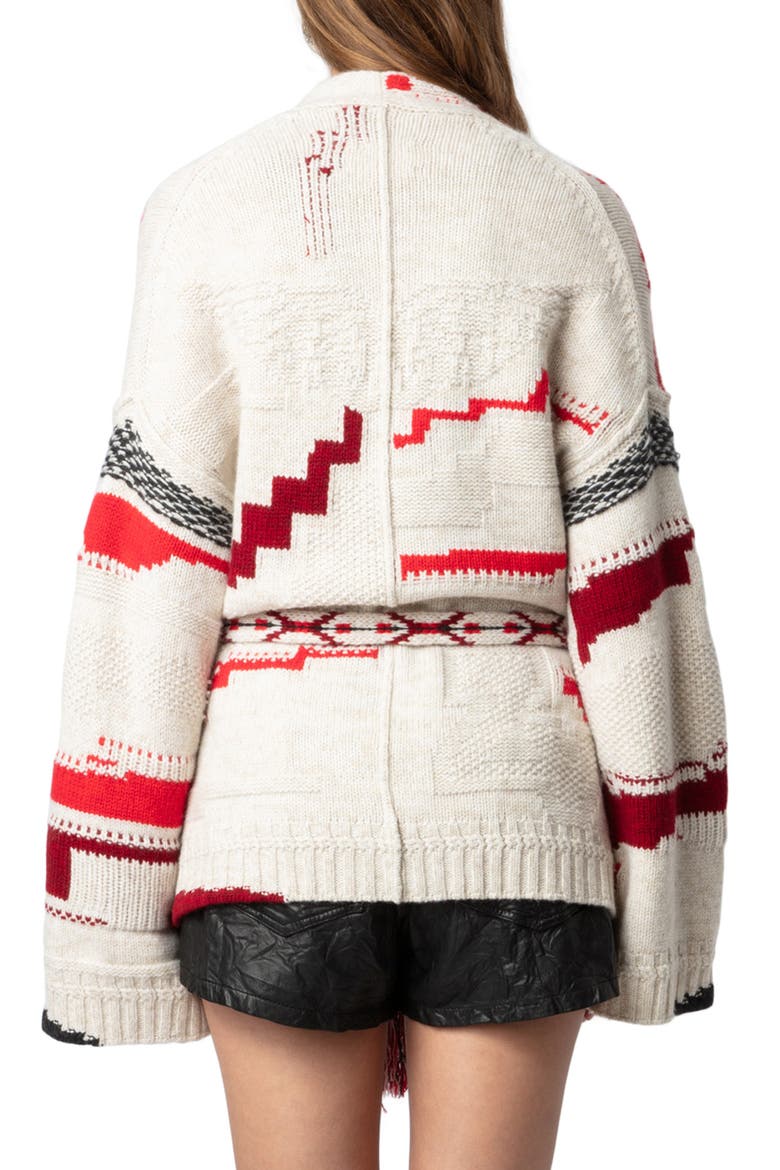 Stripe Tie Belt Wool & Cashmere Cardigan, Alternate, color, OATMEAL