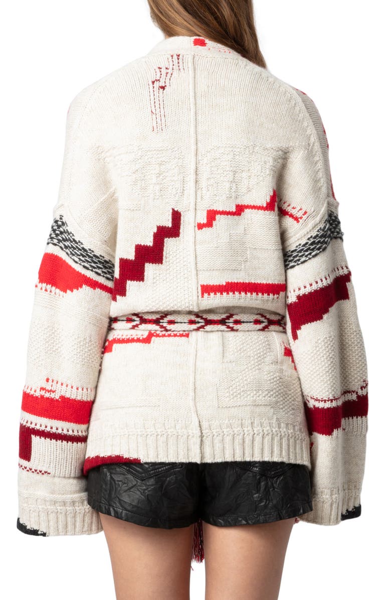 Zadig & Voltaire Stripe Tie Belt Wool & Cashmere Cardigan, Alternate, color, 