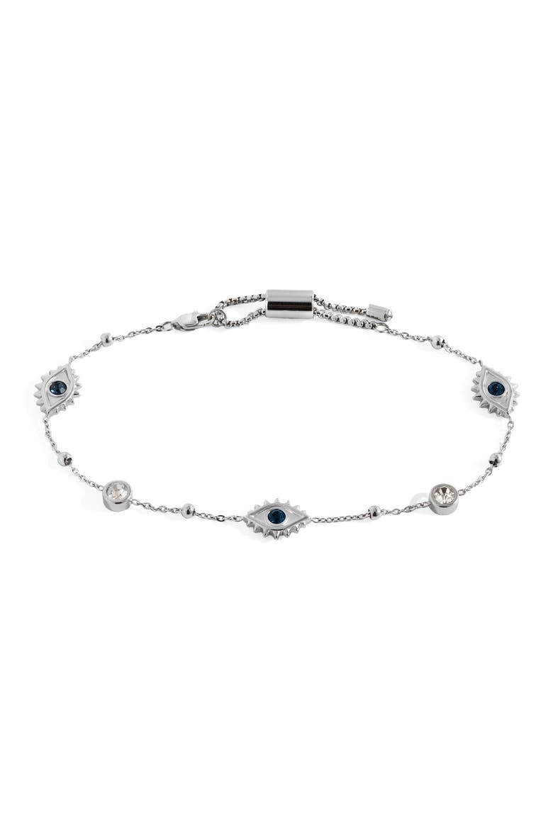 Evil Eye Crystal Anklet, Main, color, Silver