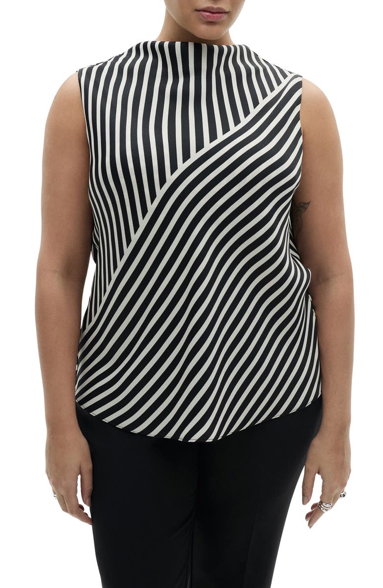 MANGO Dunia Stripe Top, Alternate, color, Black