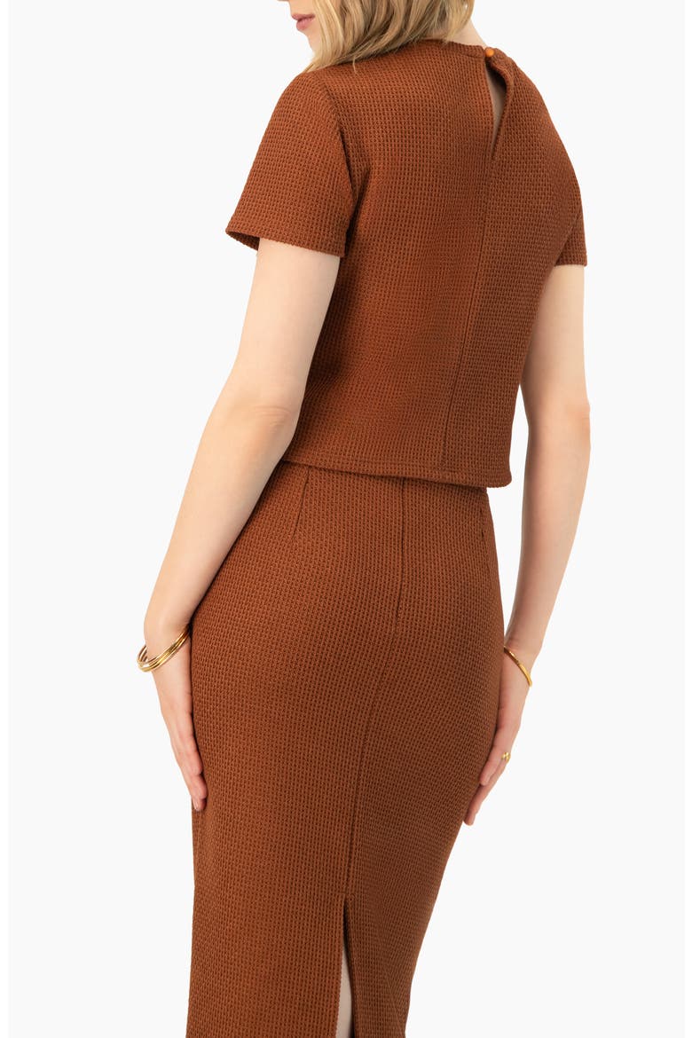 Textured Knit Short Sleeve Top, Alternate, color, Brown