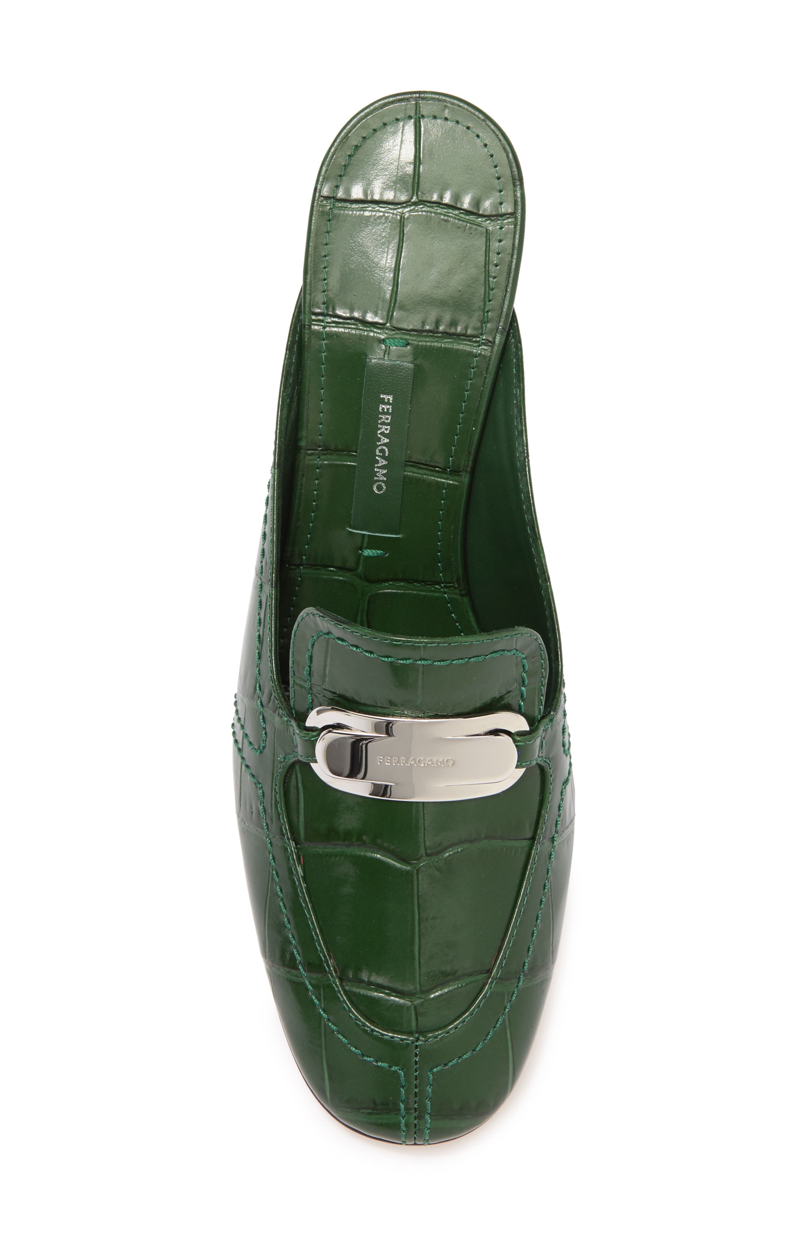 FERRAGAMO Elodye Logo Croc Embossed Mule, Alternate, color, 